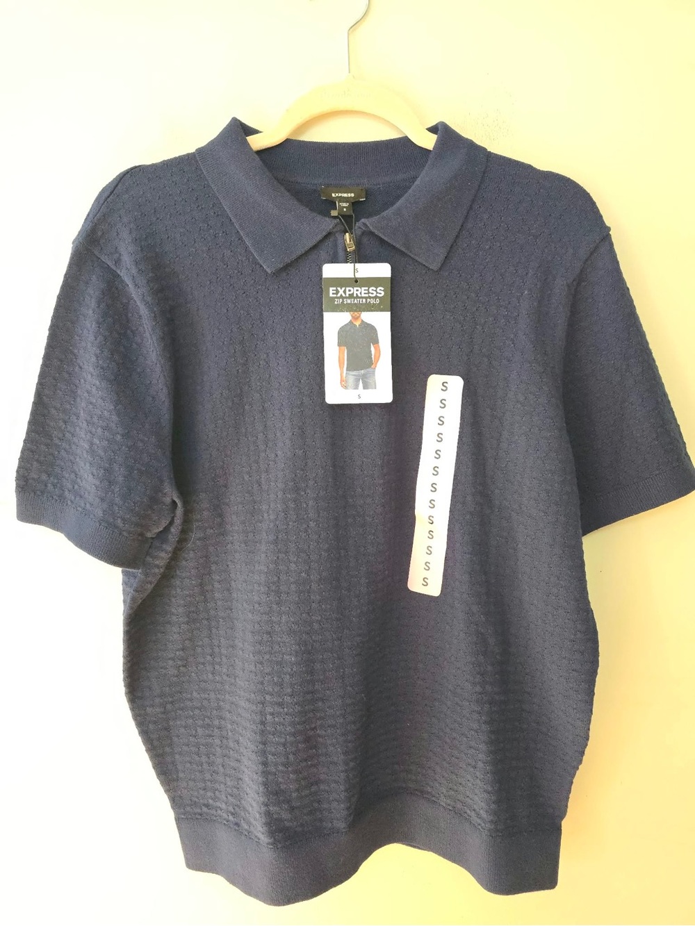 Express Men’s Navy Textured Short-Sleeve Polo